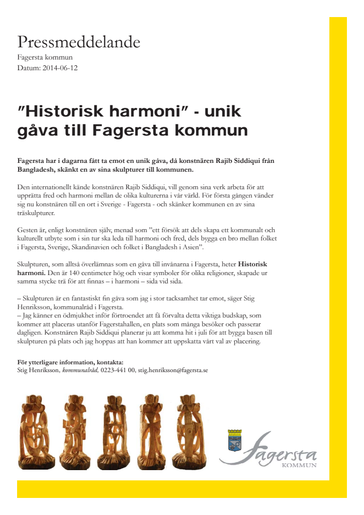 ”Historisk harmoni” - unik gåva till Fagersta kommun 