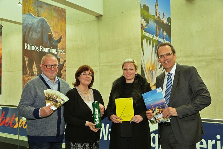 v.l.: Günter Tempelhof, Dr. Ines Zekert, Bettina Auge und Volker Bremer informierten auf der ITB 2017 über Jubiläen 2018 in Leipzig und der Region