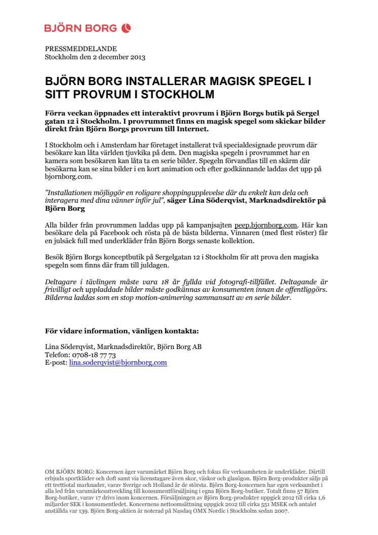 BJÖRN BORG INSTALLERAR MAGISK SPEGEL I SITT PROVRUM I STOCKHOLM 
