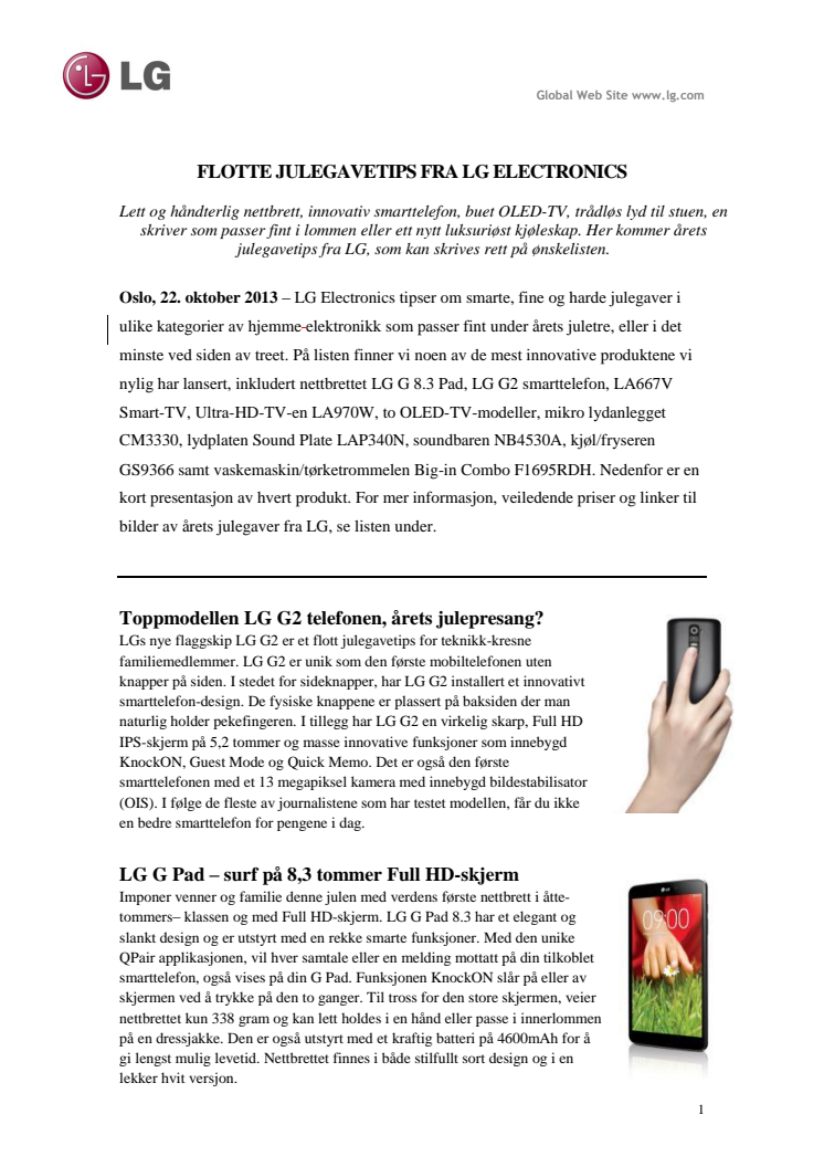 FLOTTE JULEGAVETIPS FRA LG ELECTRONICS