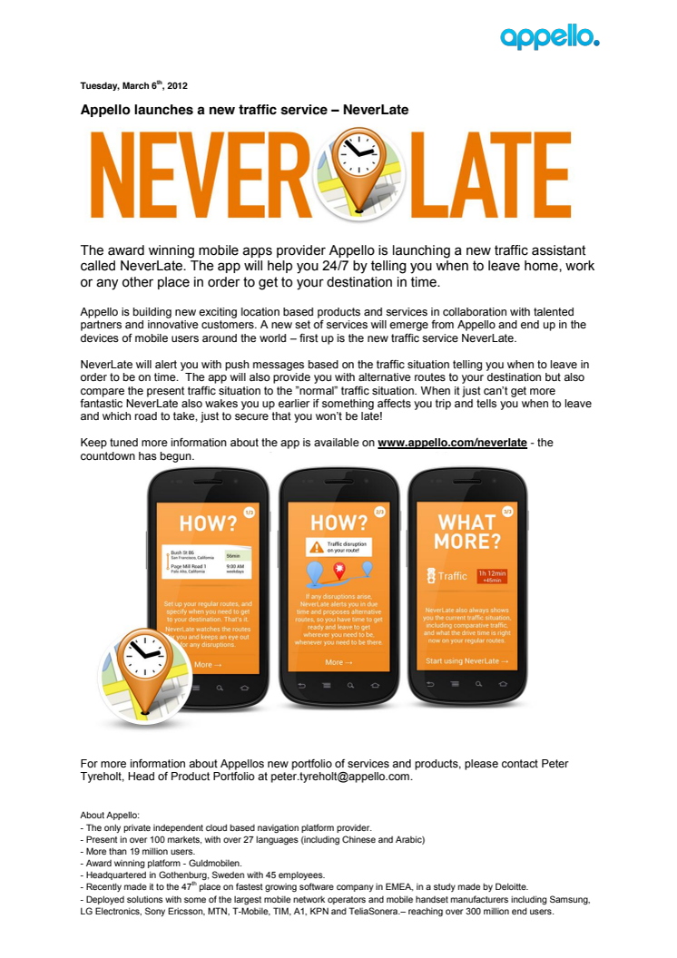 Appello launches a new traffic service – NeverLate