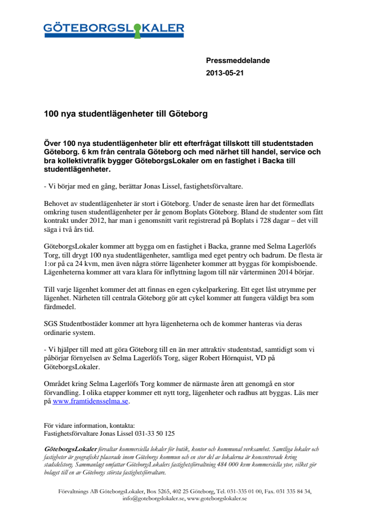 100 nya studentlägenheter till Göteborg