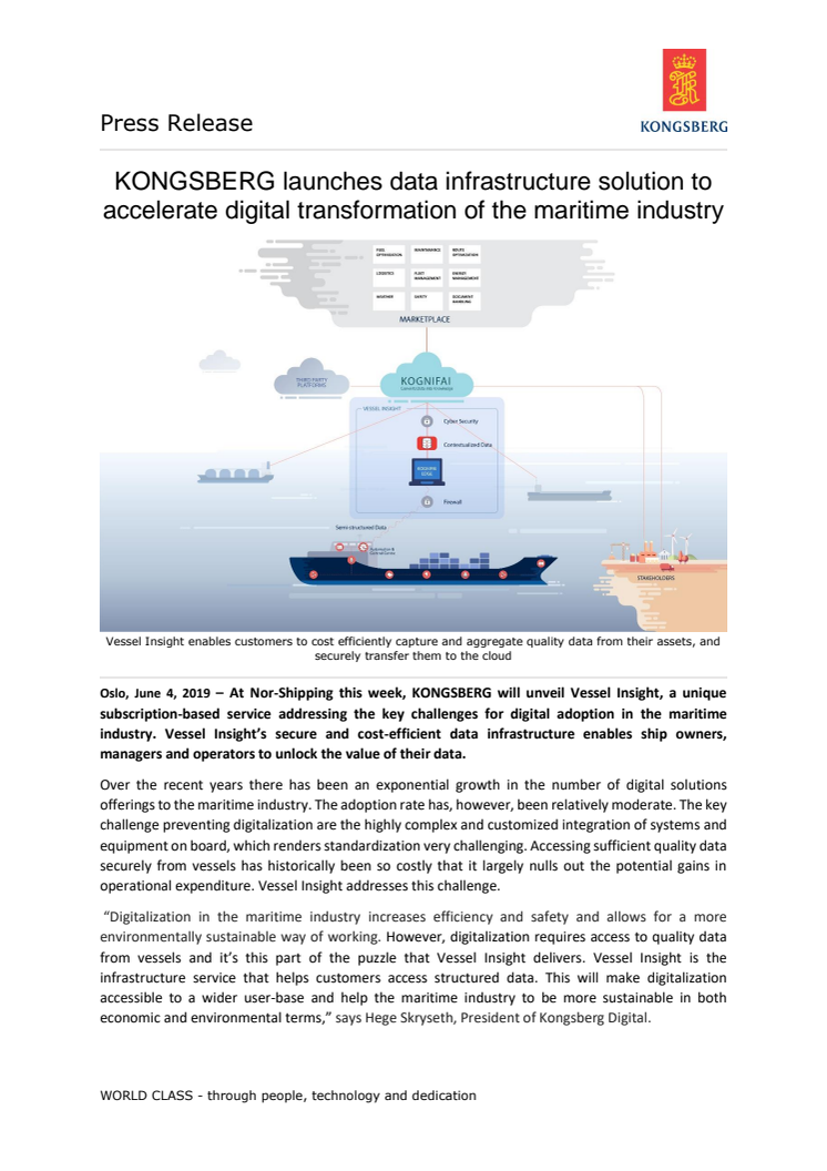 KONGSBERG launches data infrastructure solution to accelerate digital transformation of the maritime industry 