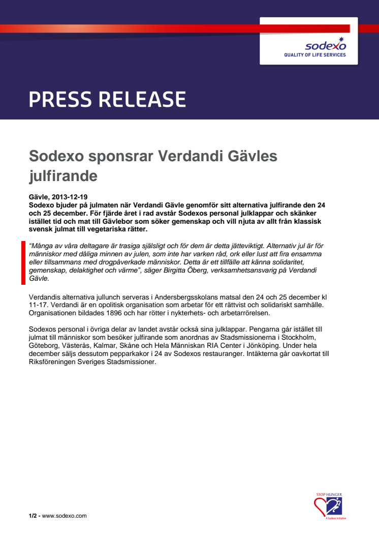 Sodexo sponsrar Verdandi Gävles julfirande