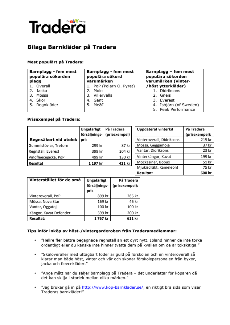Bilaga Barnkläder på Tradera