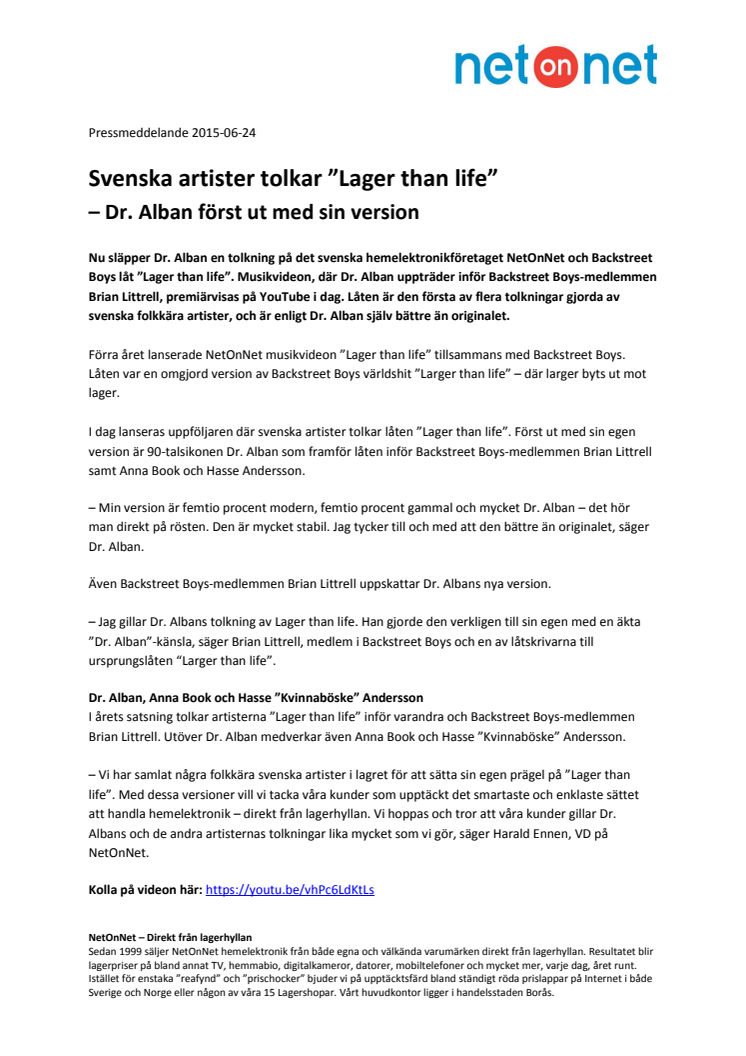 Svenska artister tolkar ”Lager than life” – Dr. Alban först ut med sin version 