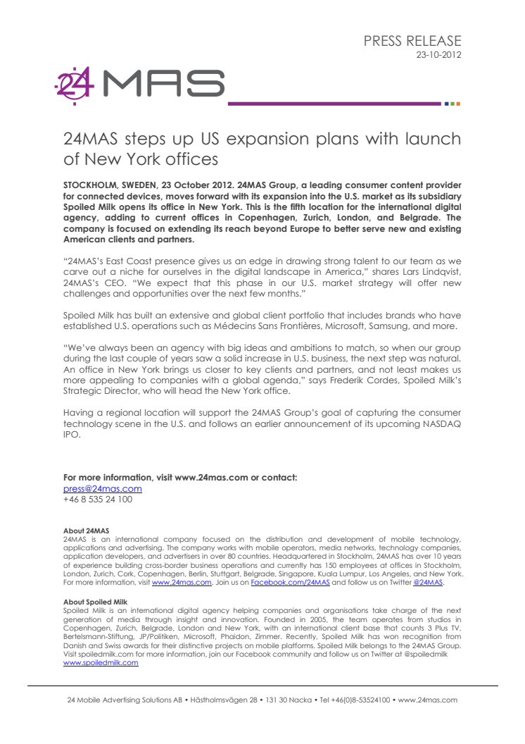 24MAS steps up US expansion plans with launch of New York offices
