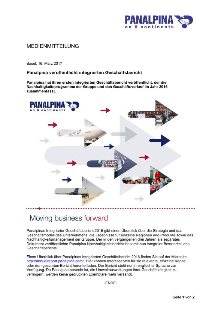 Panalpina veröffentlicht integrierten Geschäftsbericht
