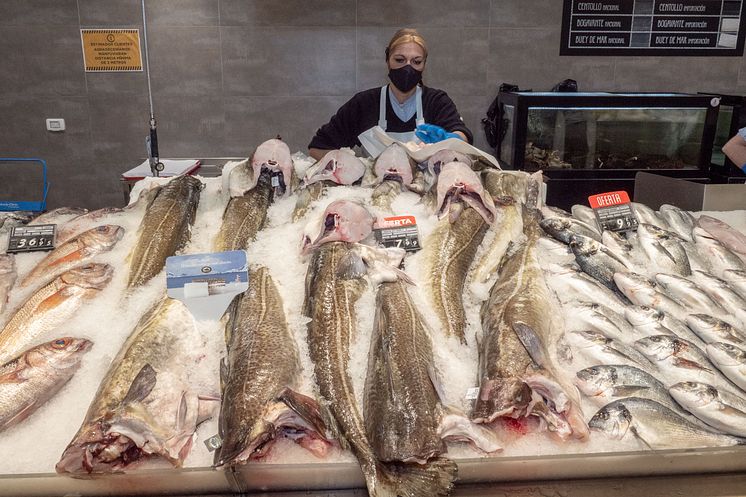 Fersk skrei i spansk fiskedisk