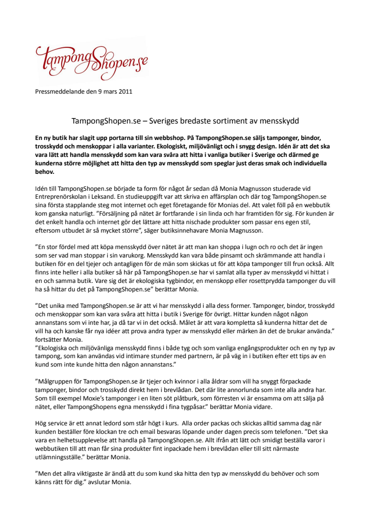 TampongShopen.se – Sveriges bredaste sortiment av mensskydd