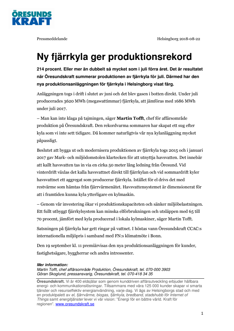 Ny fjärrkyla ger produktionsrekord