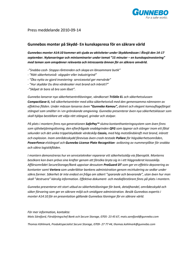 Gunnebos monter på Skydd- En kunskapsresa för en säkrare värld
