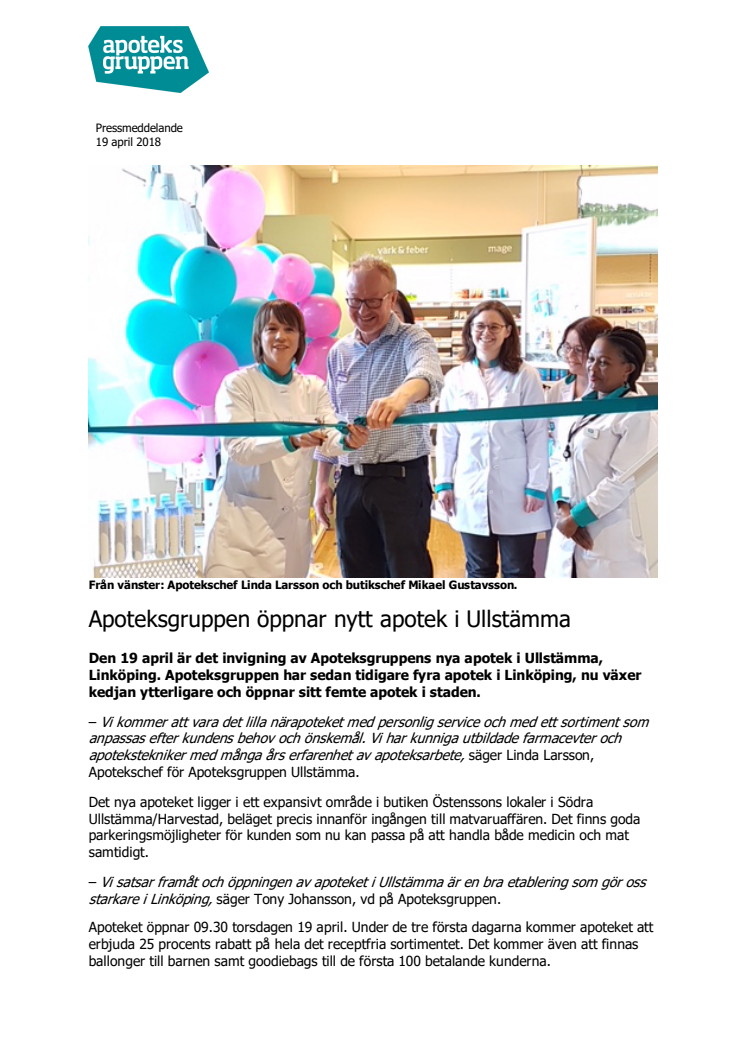 Apoteksgruppen öppnar nytt apotek i Ullstämma