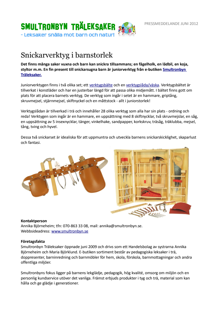 Snickarverktyg i barnstorlek 