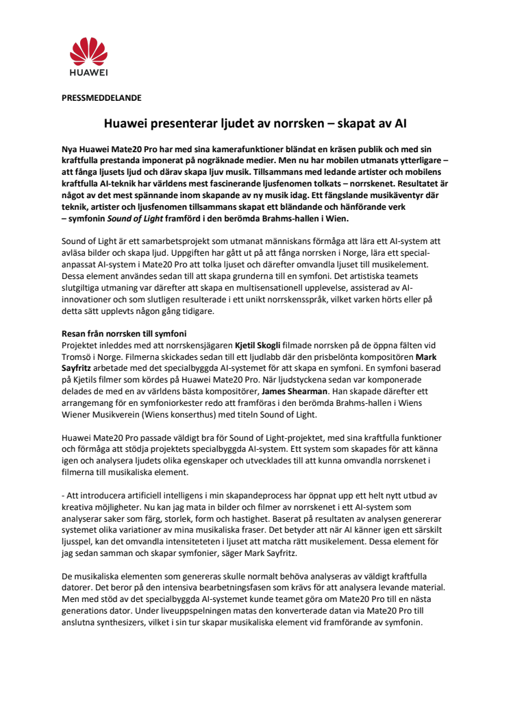 Huawei presenterar ljudet av norrsken – skapat av AI
