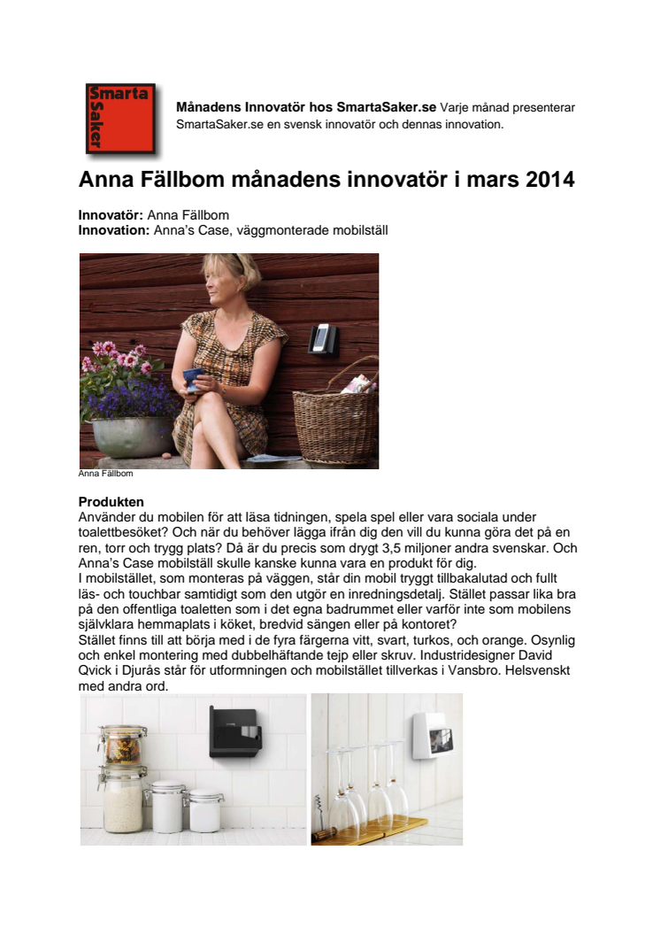 Anna Fällbom månadens innovatör i mars 2014