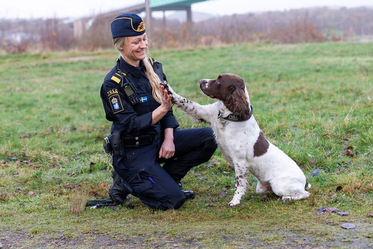 Årets Narkotikasökhund 2024 och förare Ruth Baciu high five_Foto Karin Wildheim.jpg