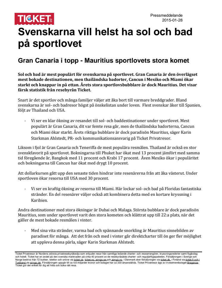 Svenskarna vill helst ha sol och bad på sportlovet 