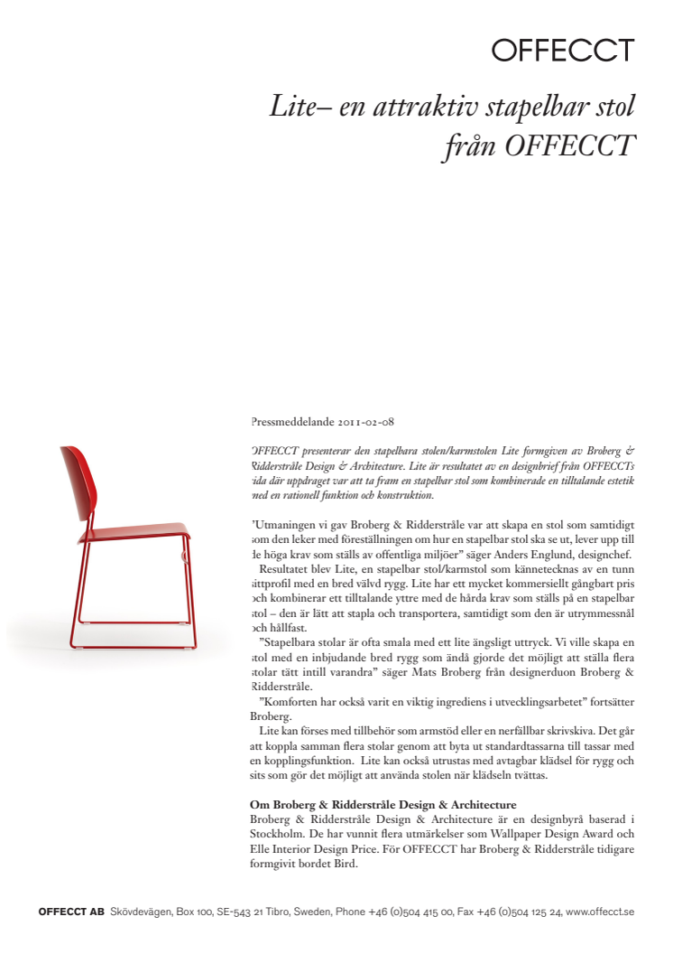 Lite– en attraktiv stapelbar stol från OFFECCT