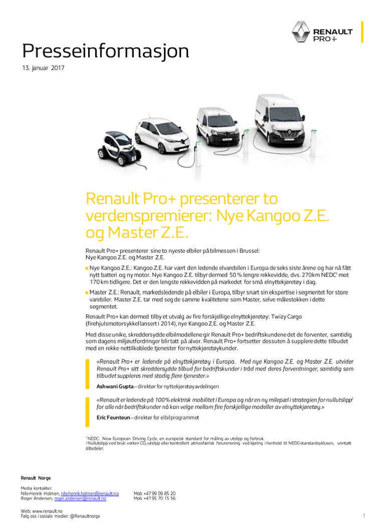 Verdenspremiere: Renault utvider sitt elektriske varebilprogram 