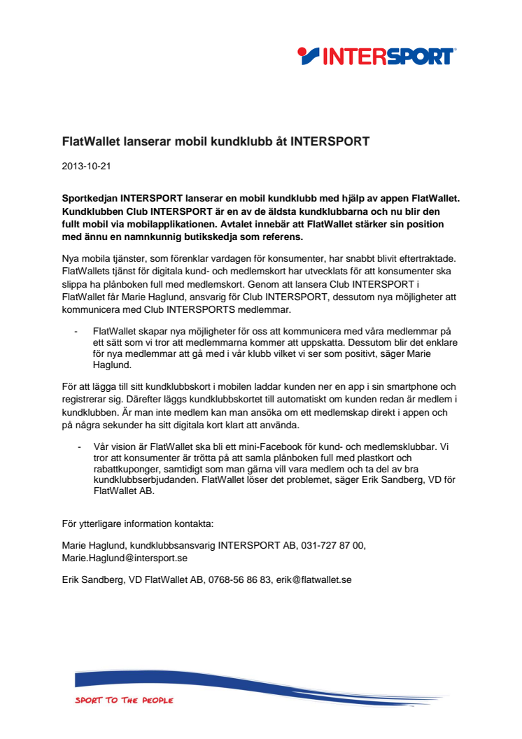 INTERSPORT lanserar mobil kundklubb med FlatWallet