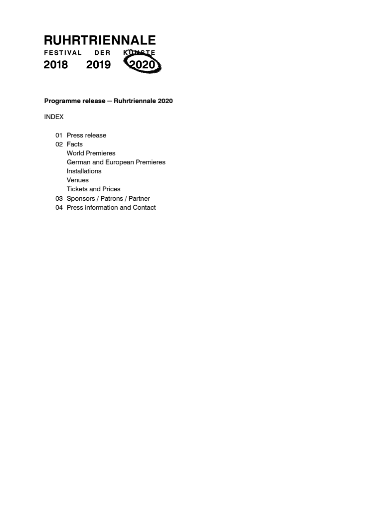 Presskit: Programme release - Ruhrtriennale 2020