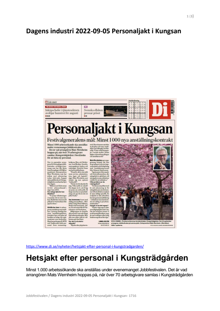 Dagens industri 2022-09-05 Personaljakt i Kungsan