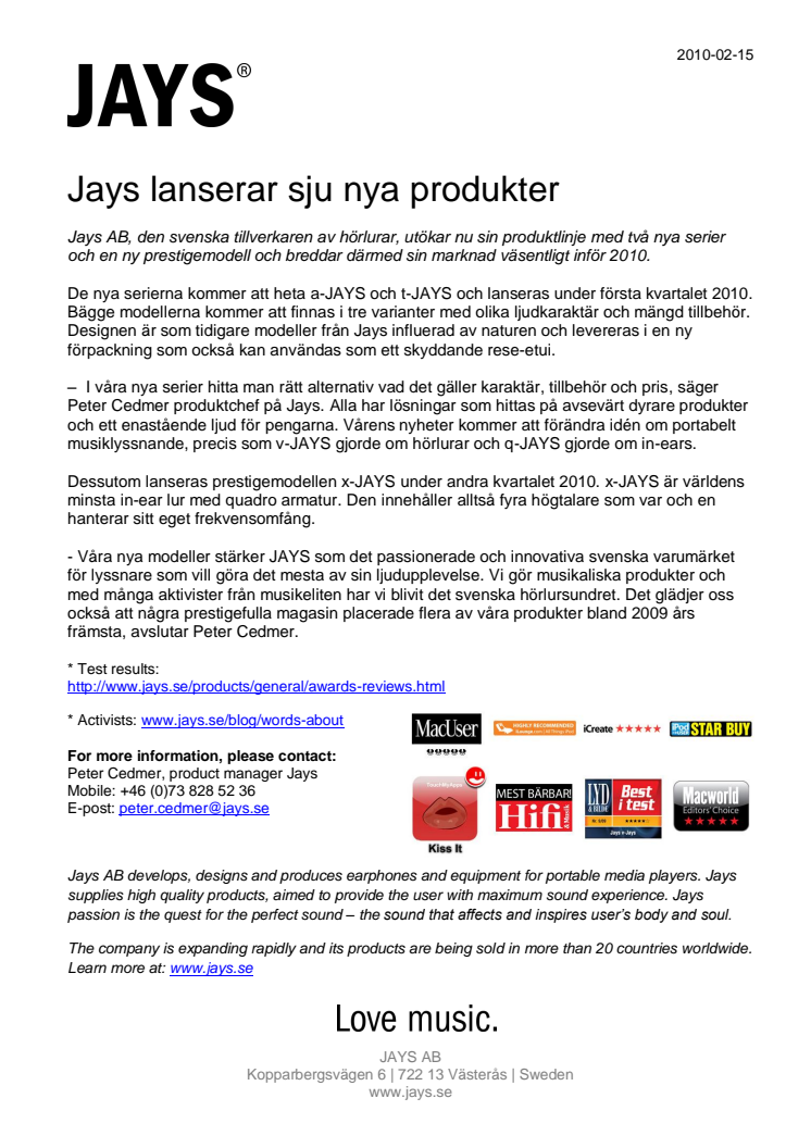 Jays lanserar sju nya produkter 