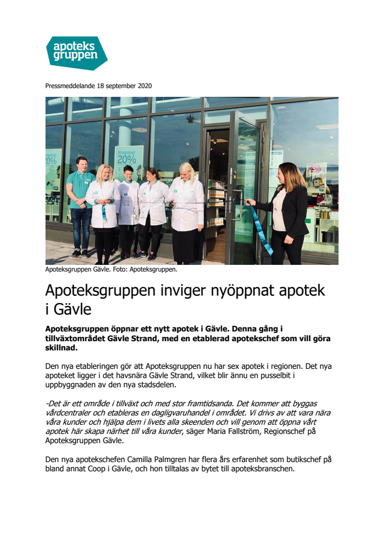 Apoteksgruppen inviger nyöppnat apotek i Gävle