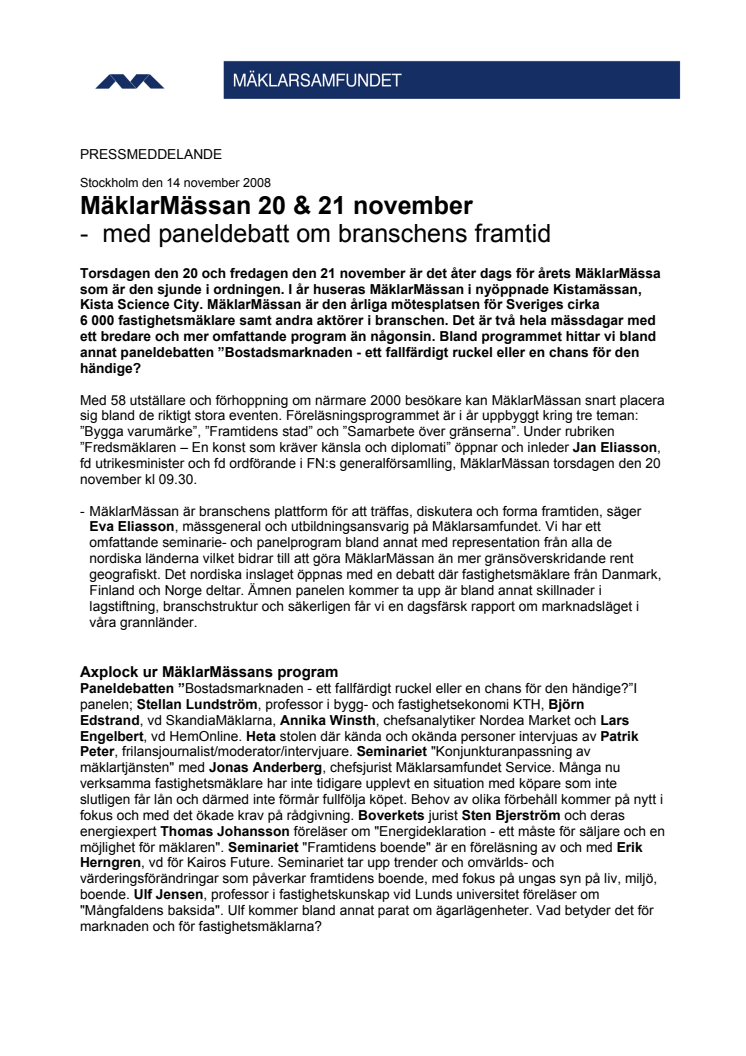 MäklarMässan 20 & 21 november med paneldebatt om branschens framtid