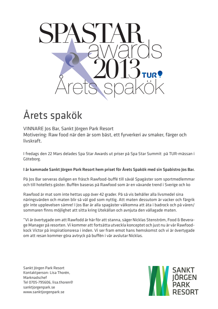 Årets Spakök 2013 - Spa Star Awards!