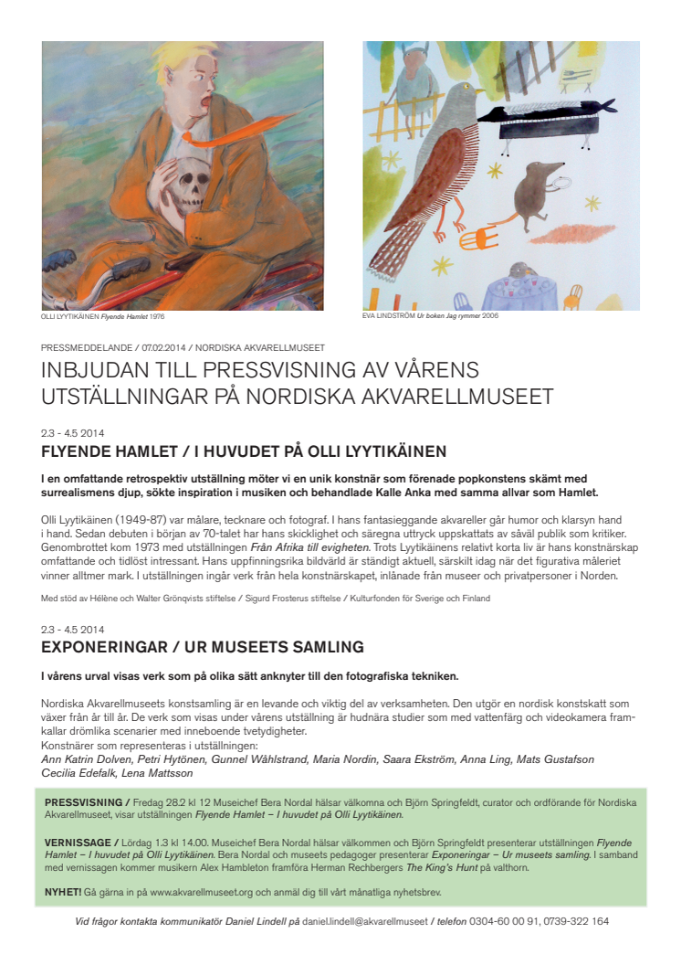 Pressvisning av vårens utställningar på Nordiska Akvarellmuseet 
