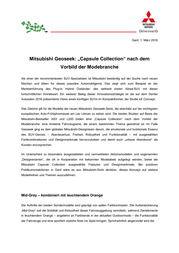 Mitsubishi Geoseek: „Capsule Collection“ nach dem Vorbild der Modebranche 
