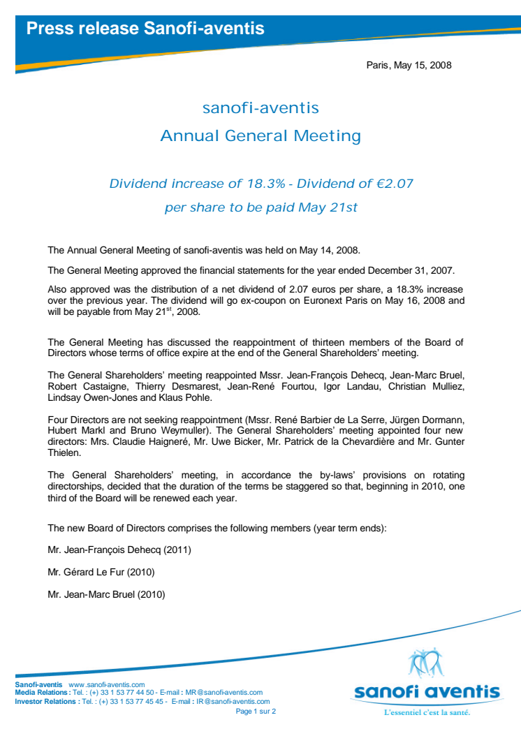 sanofi-aventis General Annual Meeting