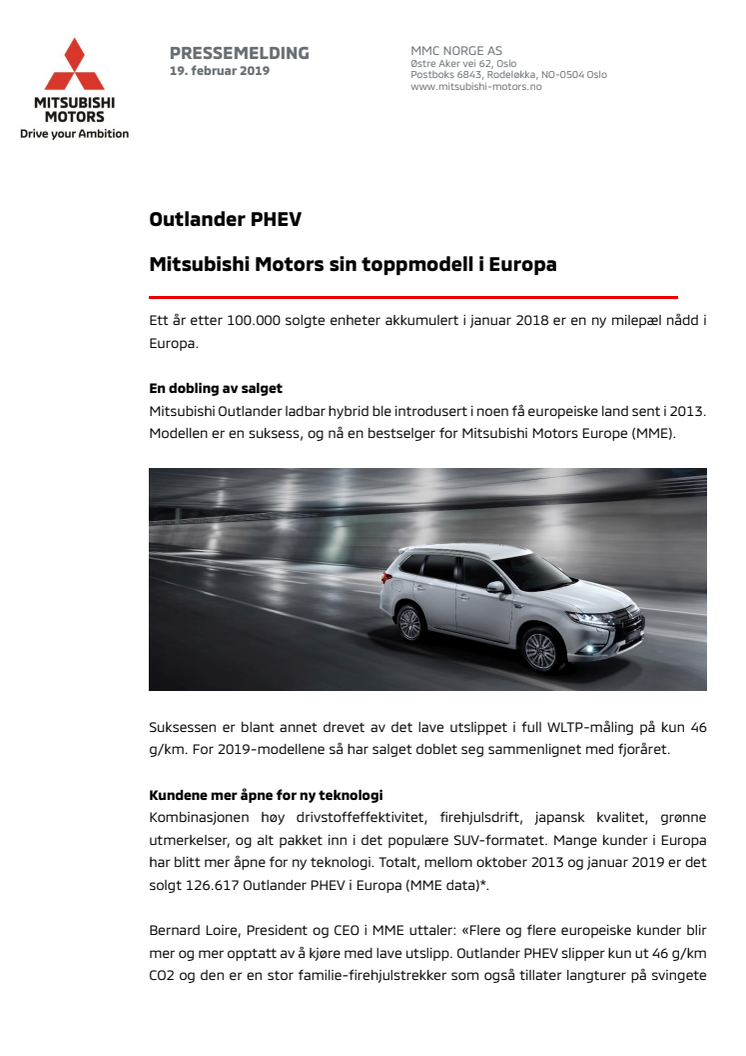 Outlander PHEV  - Mitsubishi Motors sin toppmodell i Europa