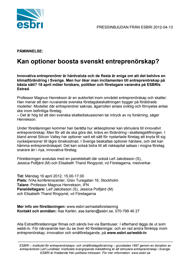 Påminnelse: Kan optioner boosta svenskt entreprenörskap?