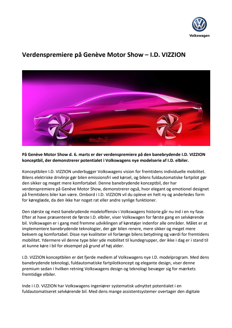 Verdenspremiere på Genève Motor Show - I.D. VIZZION  