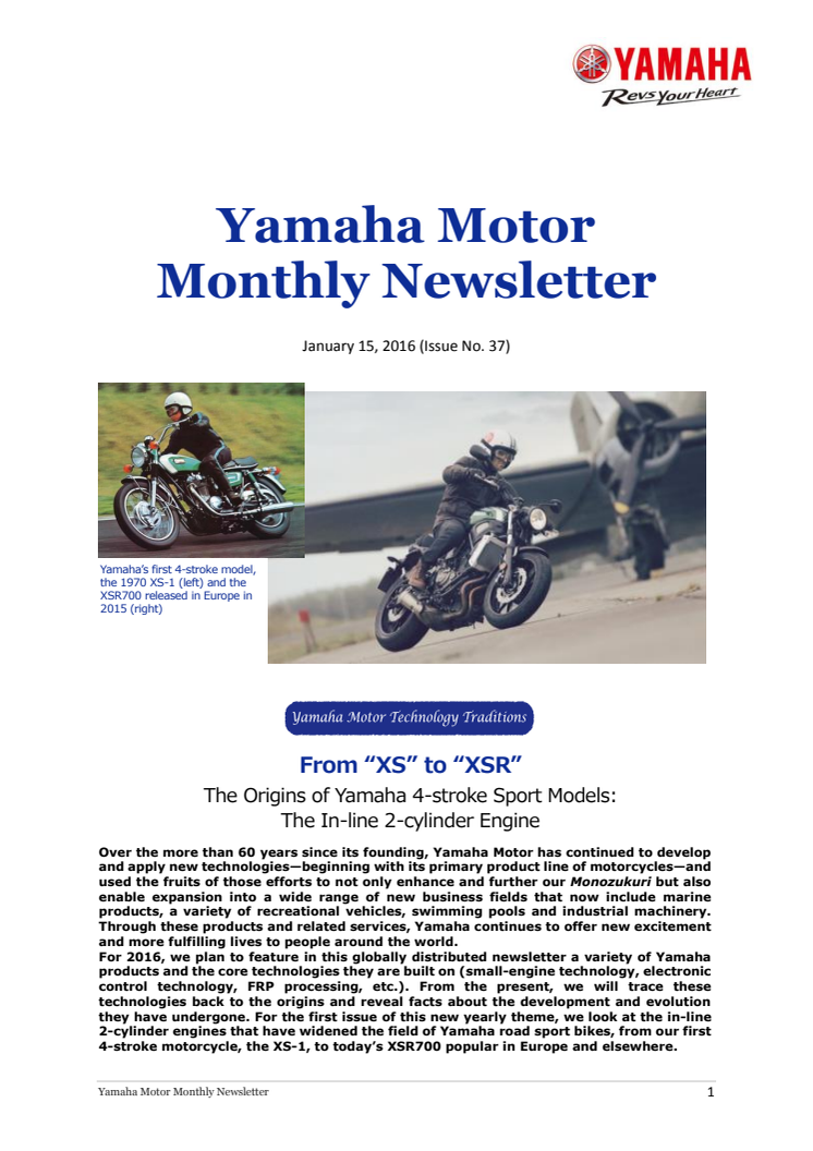  Yamaha Motor Monthly Newsletter No.37 (Jan. 2016) From “XS” to “XSR”