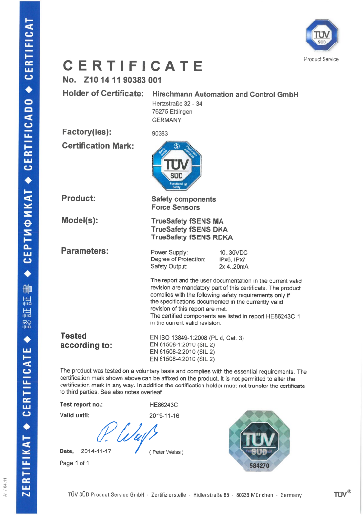 TrueSafety Zertifikat TÜV