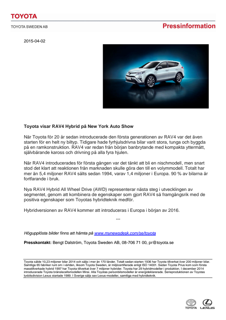 ​Toyota visar RAV4 Hybrid på New York Auto Show