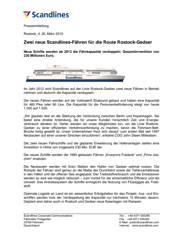 Zwei neue Scandlines-Fähren für die Route Rostock-Gedser