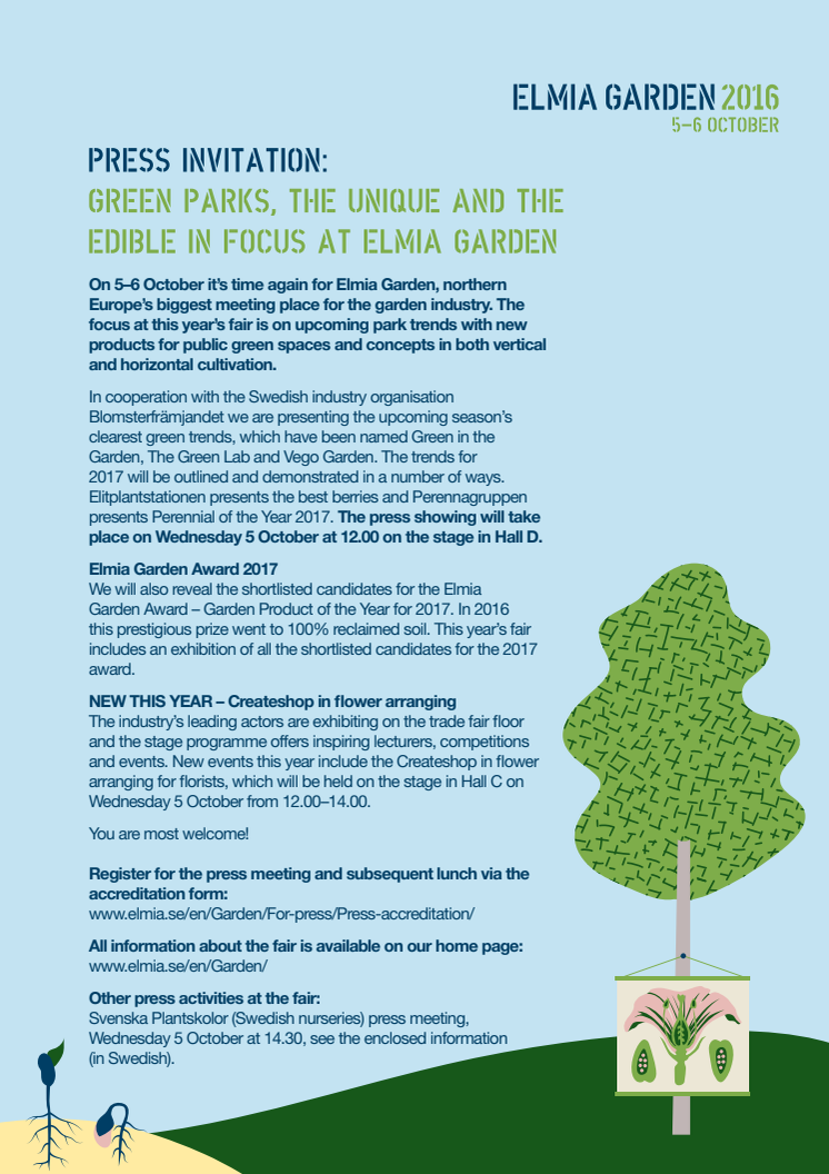 Press Invitation:  Green parks, the unique and the edible in focus at Elmia Garden