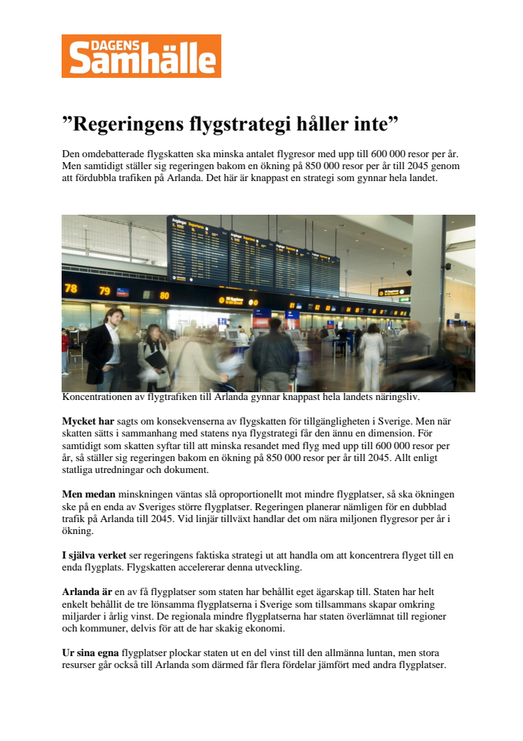 ”Regeringens flygstrategi håller inte”