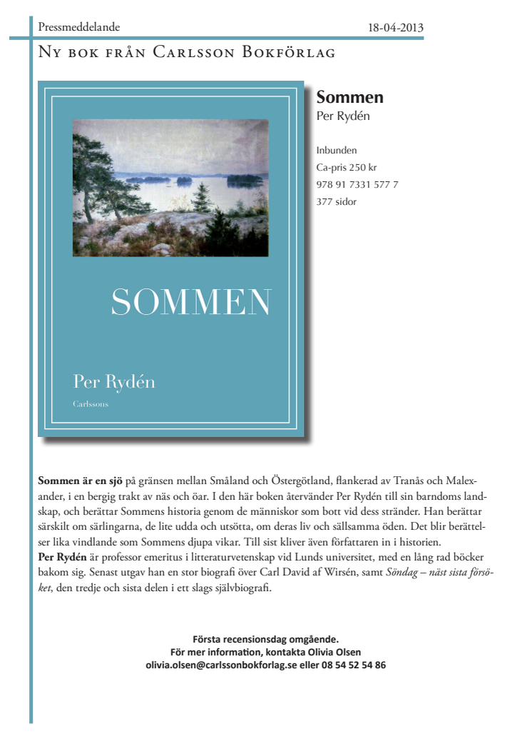 Ny bok om sjön Sommen