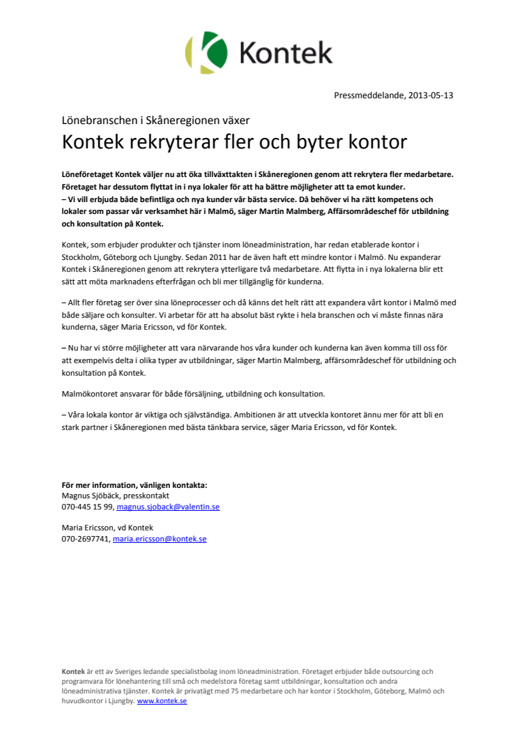 Lönebranschen i Skåneregionen växer - Kontek rekryterar fler och byter kontor