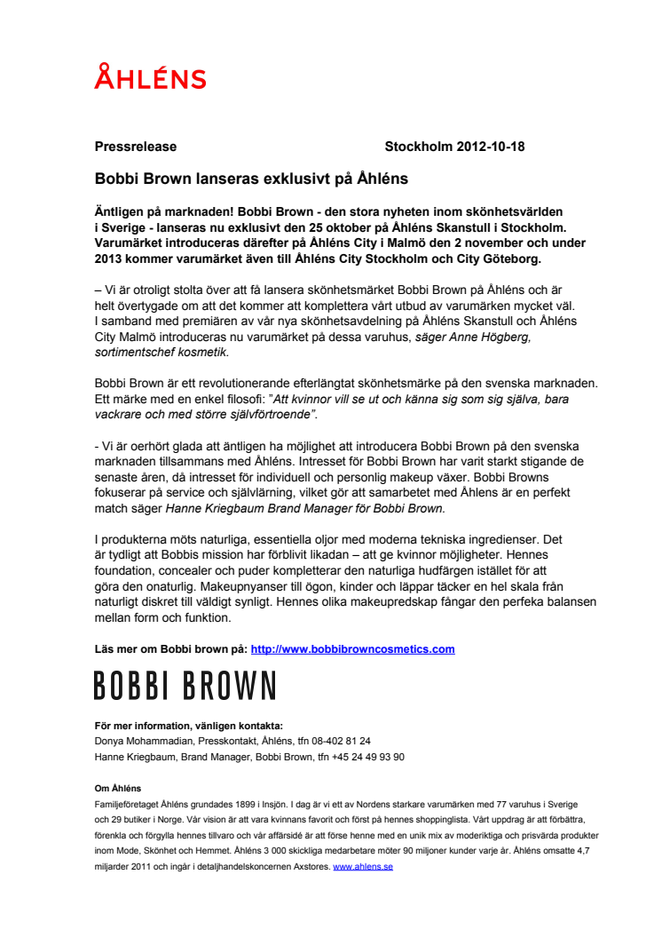 Bobbi Brown lanseras exklusivt på Åhléns