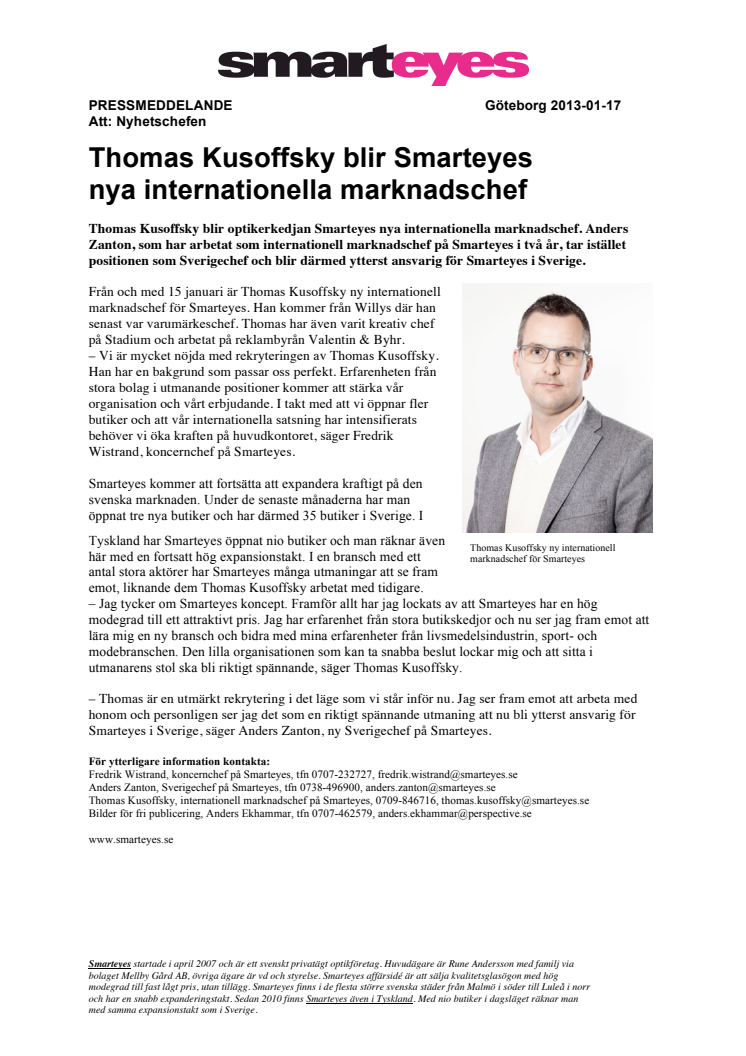 Thomas Kusoffsky blir Smarteyes nya internationella marknadschef