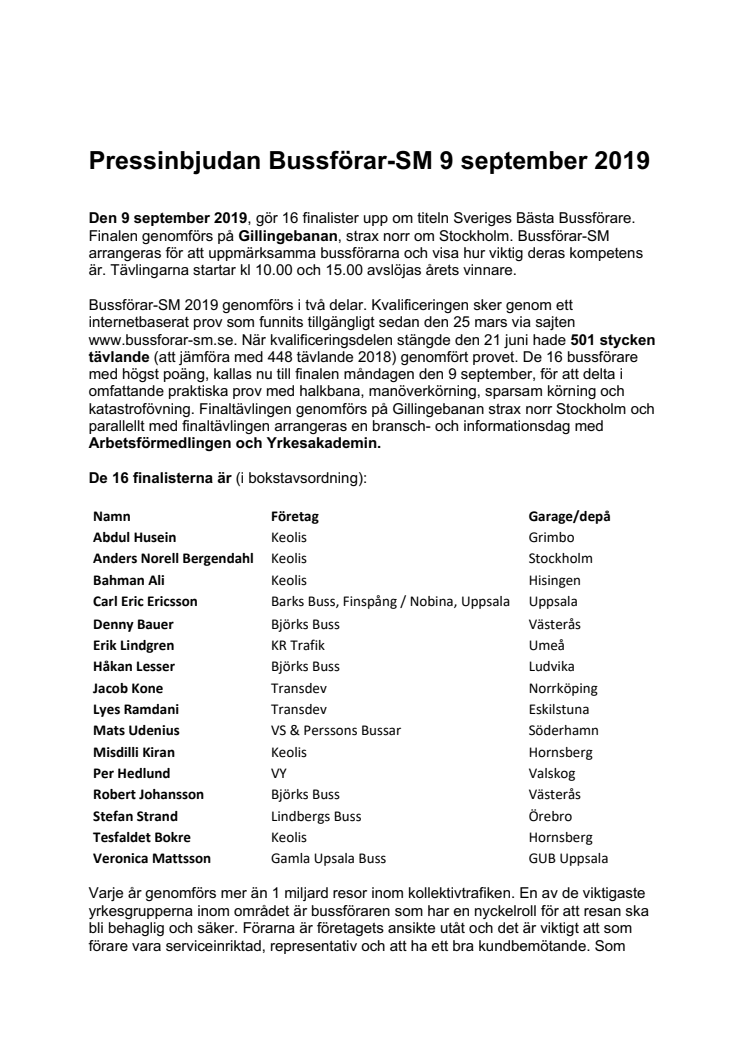 Pressinbjudan Bussförar-SM 9 september 2019