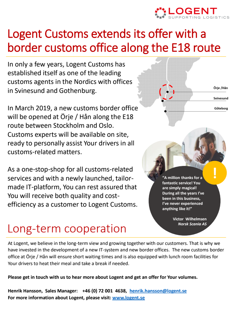 Logent Customs extends its offer with a border customs office along the E18 route