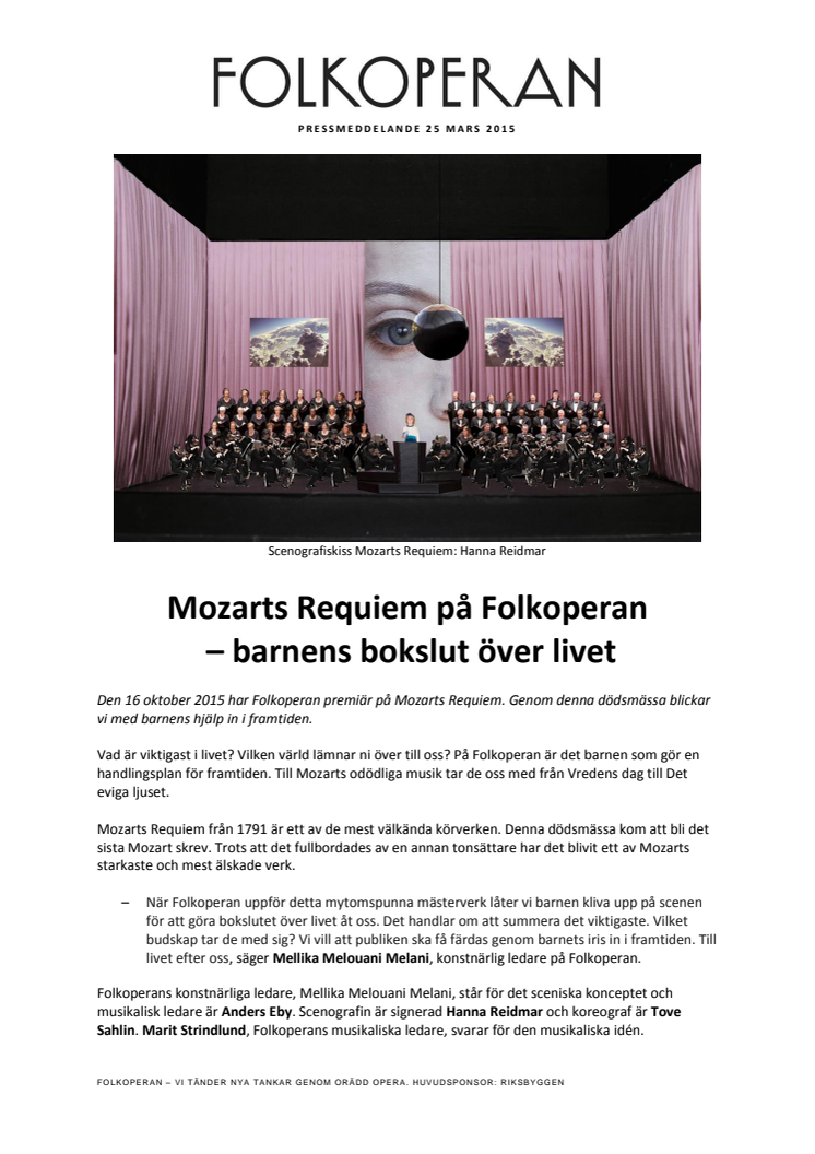 Mozarts Requiem på Folkoperan  – barnens bokslut över livet 